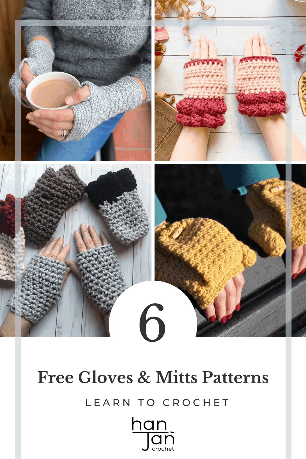 6 Modern Crochet Fingerless Gloves & Mitts Patterns - HanJan Crochet