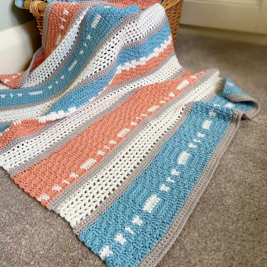 Modern Crochet Baby Blanket Pattern – Gender Neutral Peach and Teal