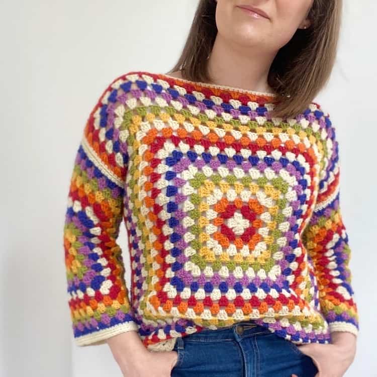 Rainbow Granny Square Sweater - Free Beginner Crochet Pattern