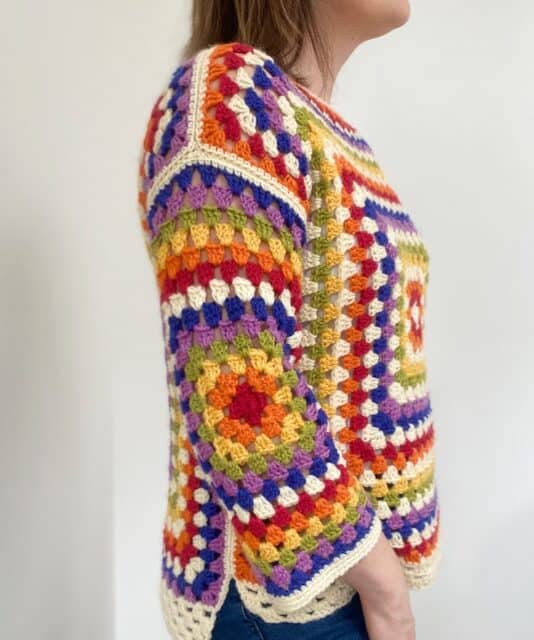 Rainbow Granny Square Sweater Free Beginner Crochet Pattern HanJan