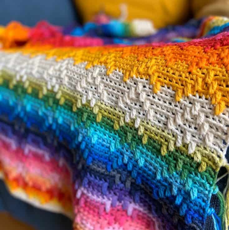 Rainbow Splash Free Overlay Mosaic Crochet Blanket Pattern HanJan