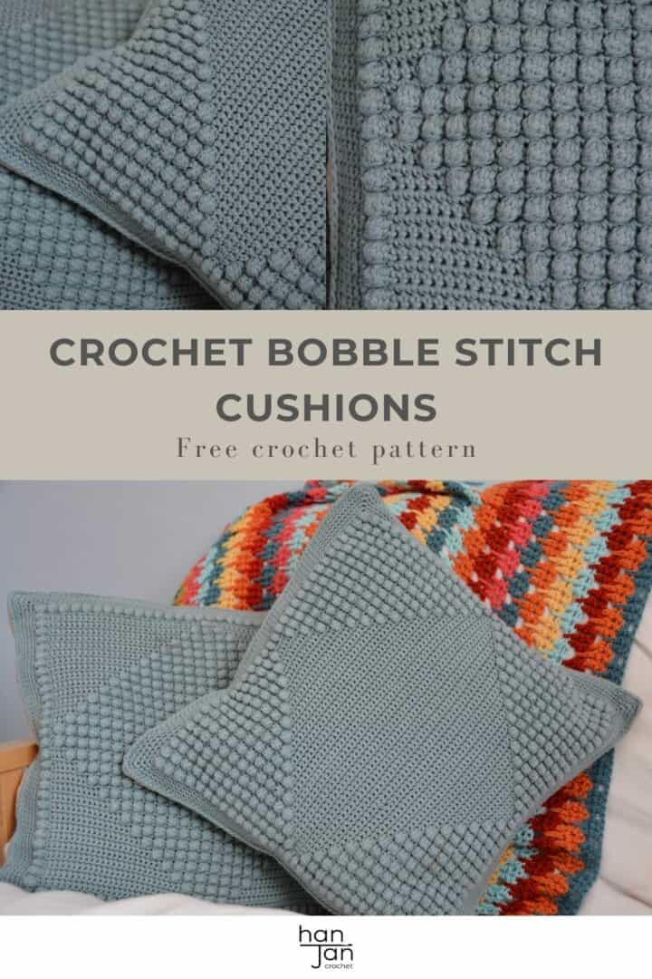 Modern Diamond Bobble Stitch Crochet Cushion Pattern | HanJan Crochet