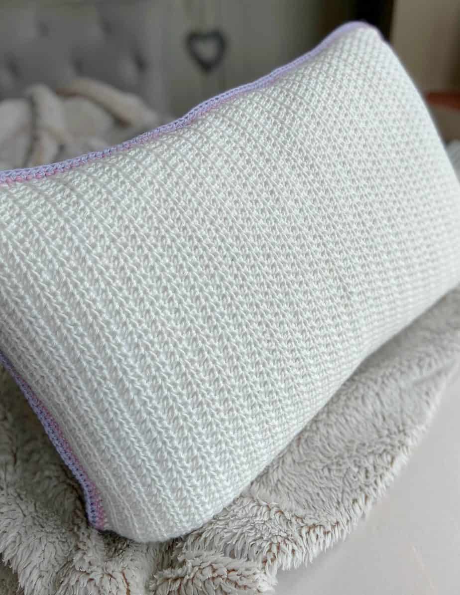 plain crochet back panel in white of floral granny cushion