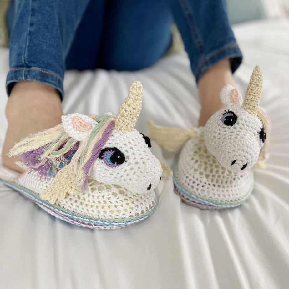 Cute Unicorn Crochet Slippers – a free pattern