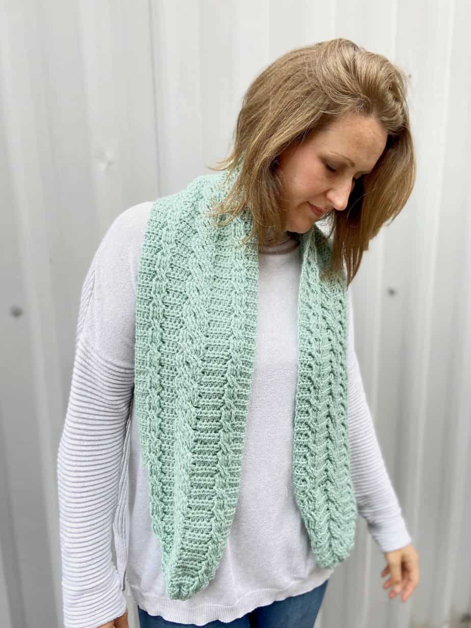 Modern Mint Cable Crochet Scarf Pattern | HanJan Crochet