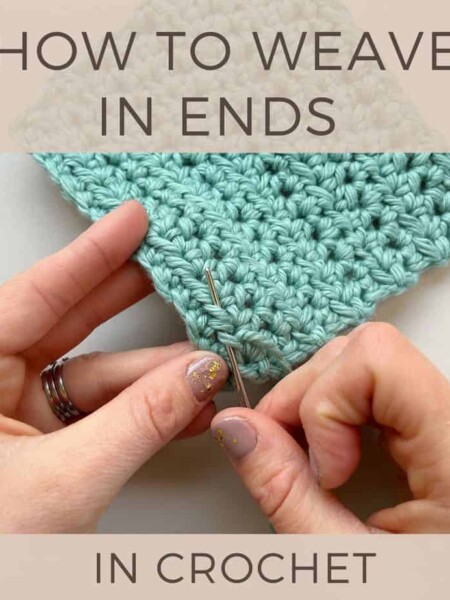 image showing person weaving in an end of yarn in crochet