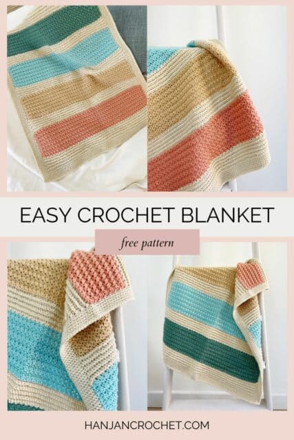 Striped Baby Blanket Crochet Pattern in 5 Sizes | HanJan Crochet