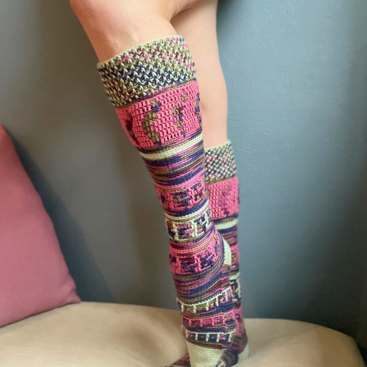 Knee High Mosaic Crochet Sock Pattern HanJan Crochet