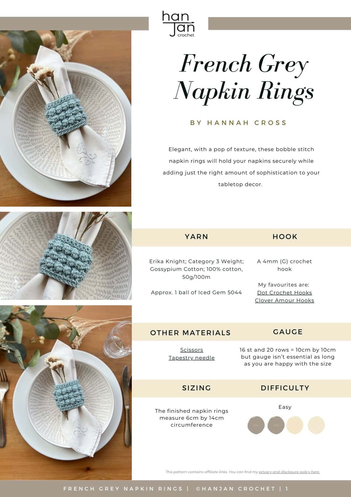 Crochet Napkin Ring Pattern - Modern and Easy