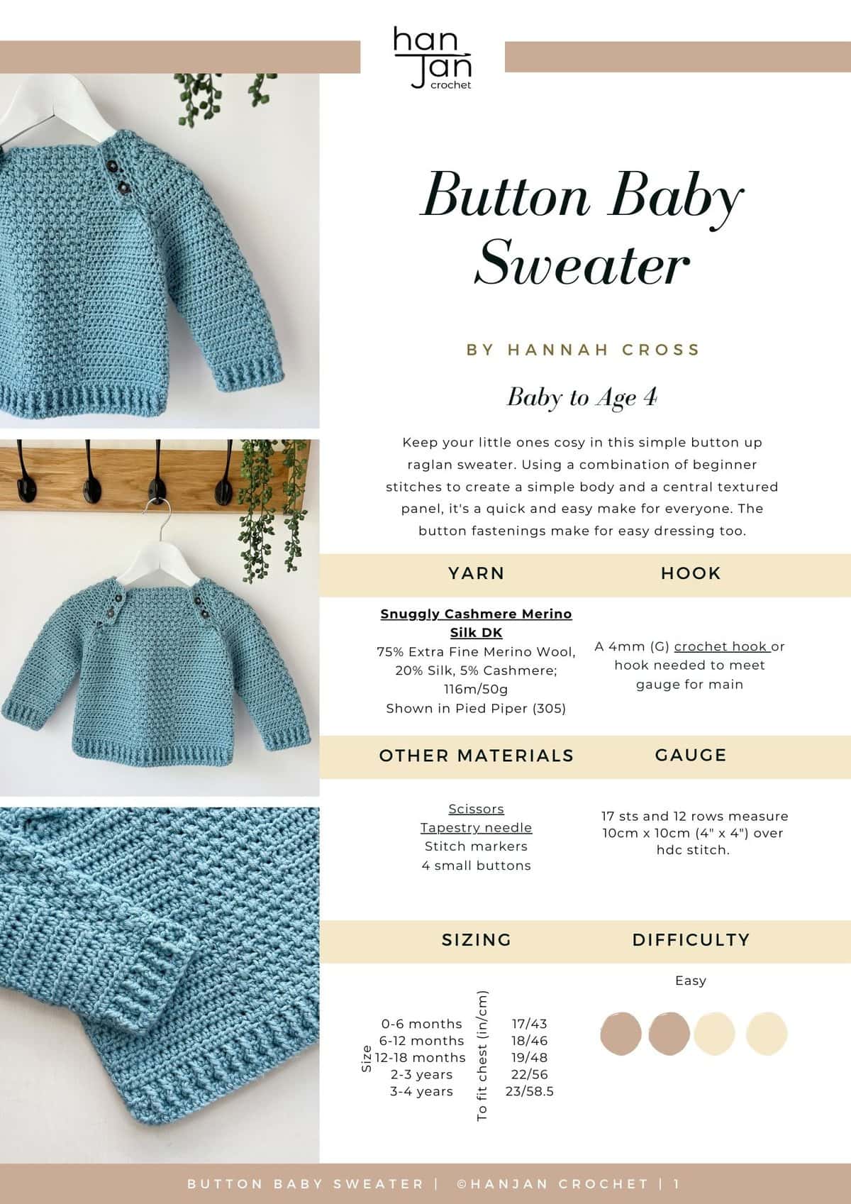 Button Baby Sweater Crochet Pattern PDF