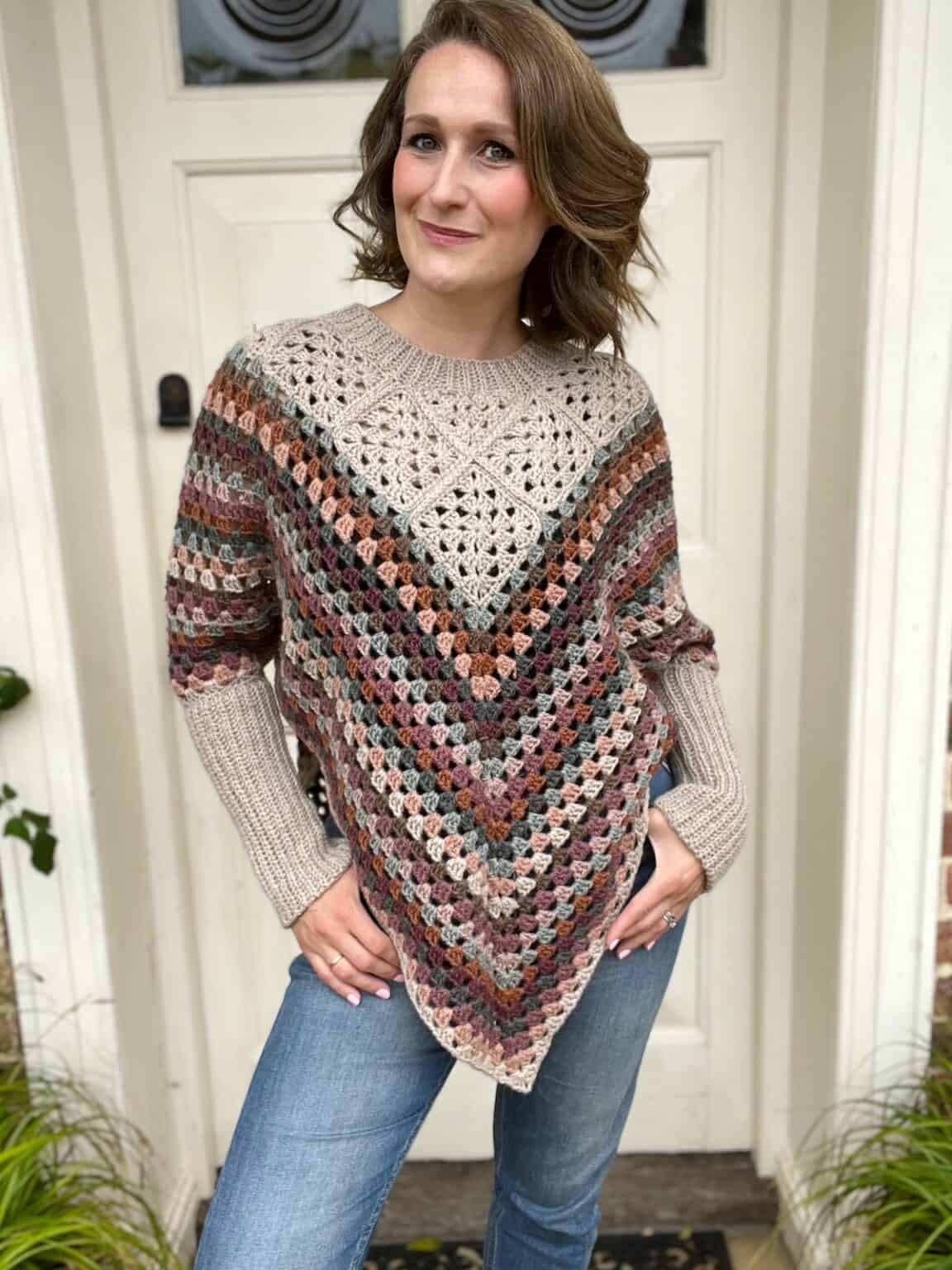 Granny Square Poncho Pattern with optional sleeves | HanJan Crochet