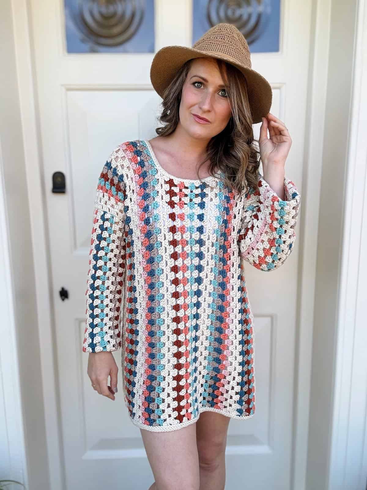 Crochet Granny Dress With Long Sleeves