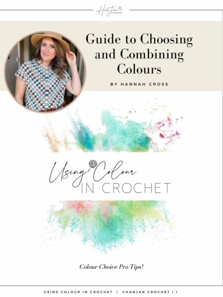 Cover of a guide titled "Guide to Choosing and Combining Colours" by Hannah Cross, featuring a woman in a hat and colorful design splashes below.