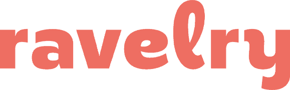 The image displays the word "ravelry" in a stylized, reddish-orange font.